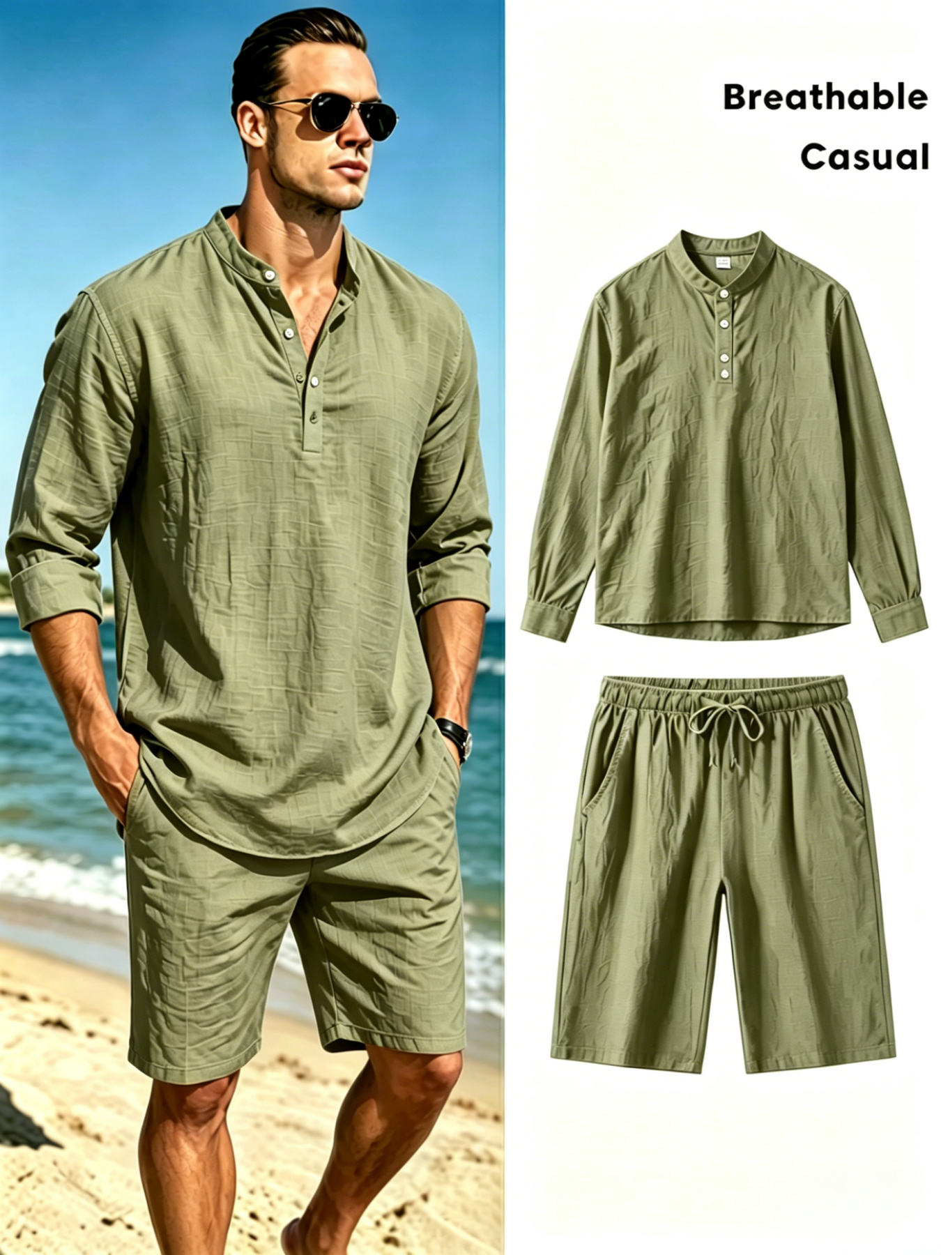 Summer Clothing Linen - Men's Cotton Linen Henley Shirt and