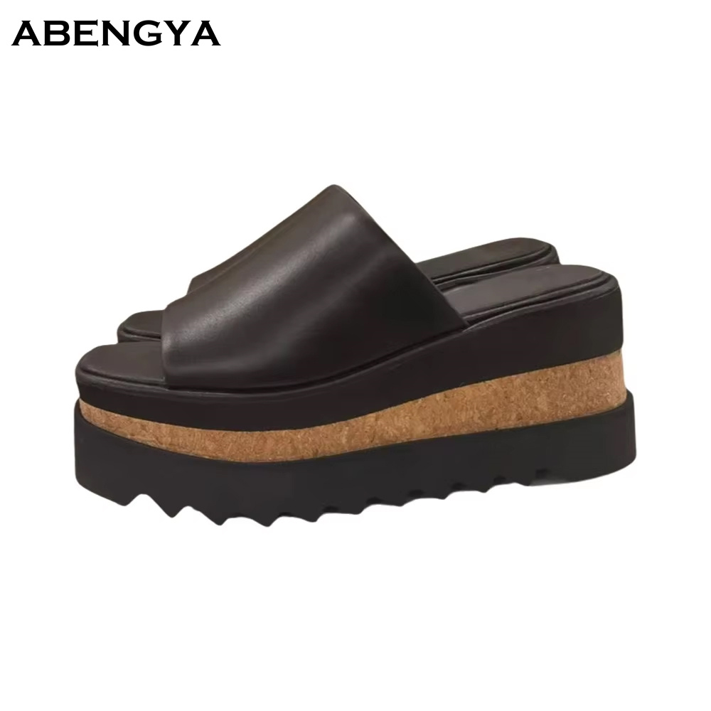 Summer Clothing Modest - Summer New Black Leather Flat Slippers