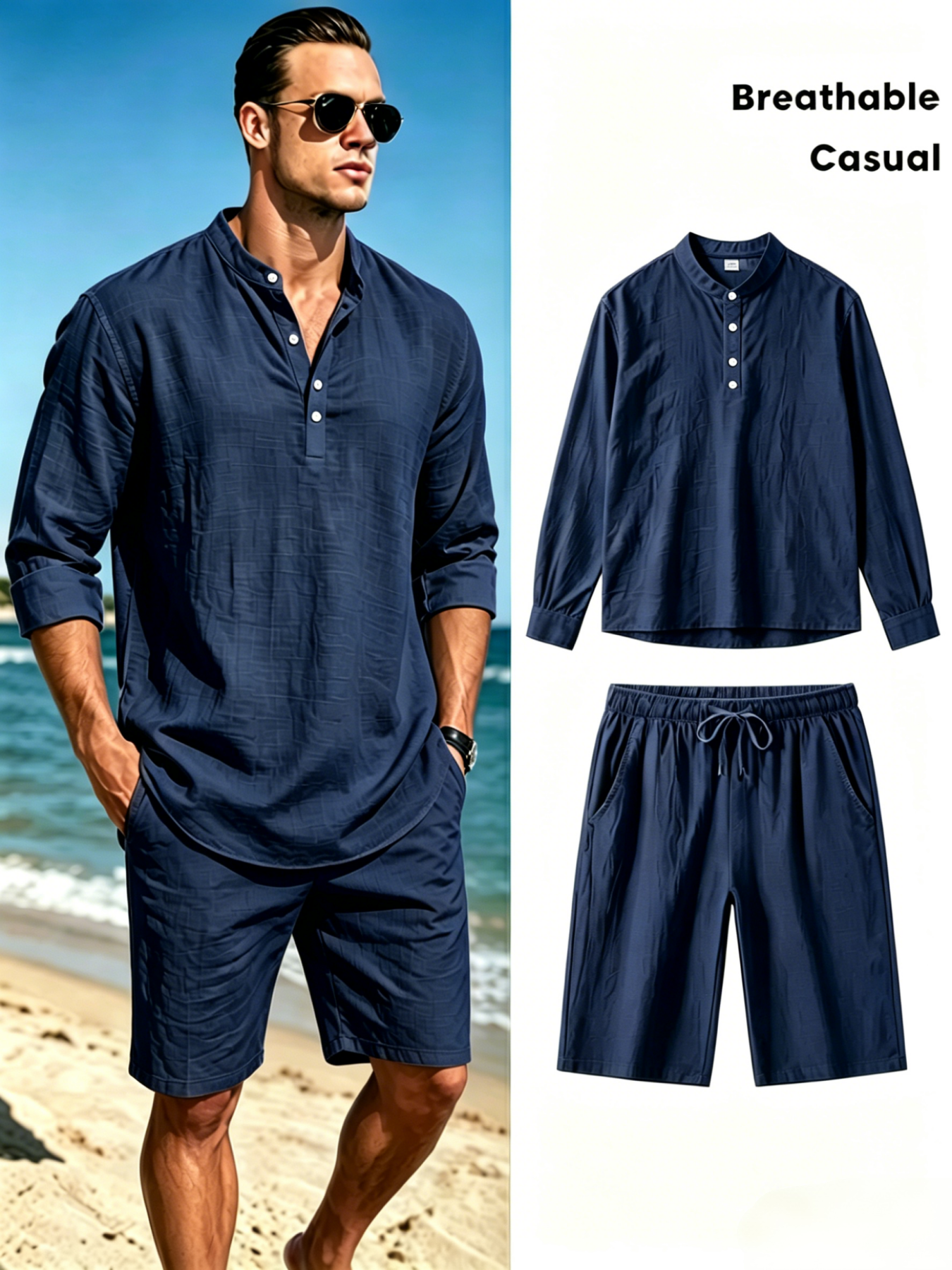 Men's Cotton Linen Henley Shir – Summer Clothing Linen Bewertung und Preis