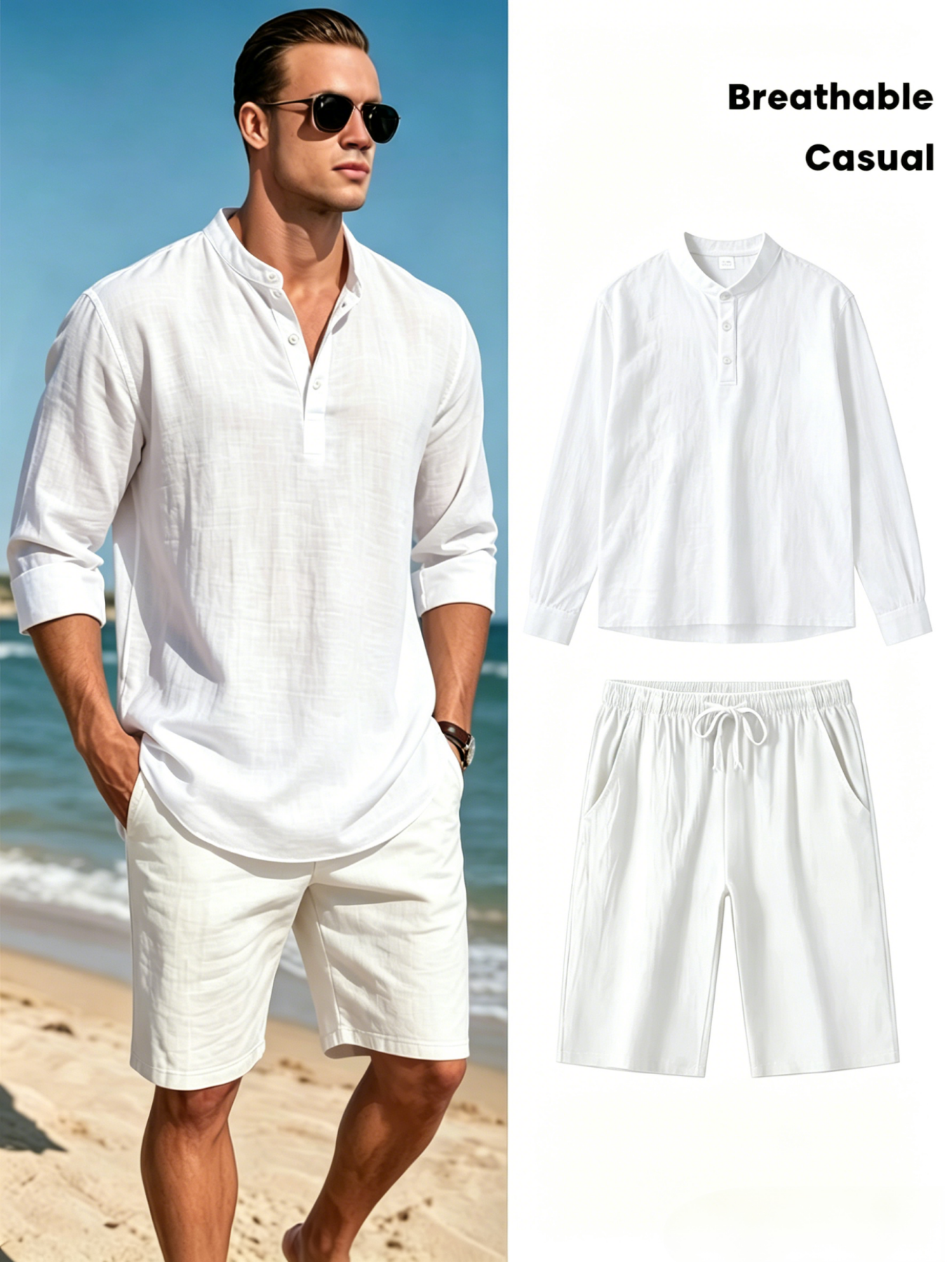 Men's Cotton Linen Henley Shir – Summer Clothing Linen Bewertung und Preis