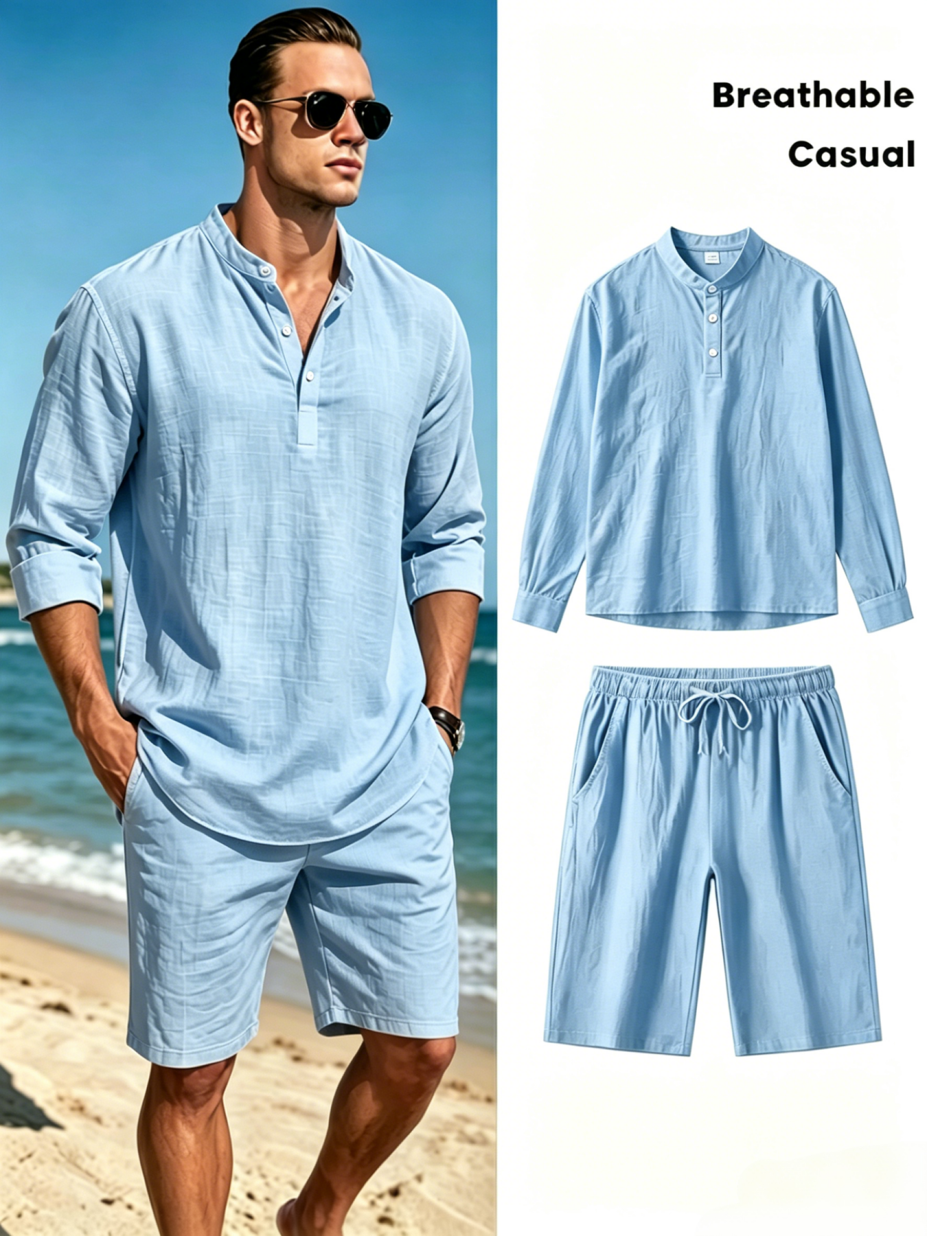 Men's Cotton Linen Henley Shir – Summer Clothing Linen Bewertung und Preis