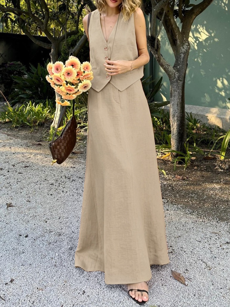 Womem's Chic Vest Long Skirt 2 – Summer Clothing Linen Bewertung und Preis