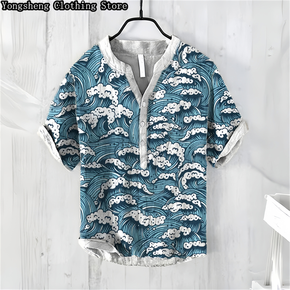 Men's linen printed casual POL – Summer Clothing Men Linen Bewertung und Preis