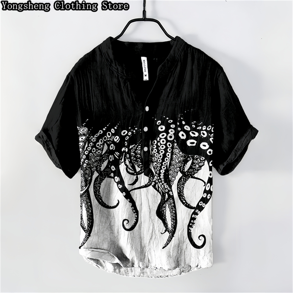 Men's linen printed casual POL – Summer Clothing Men Linen Bewertung und Preis