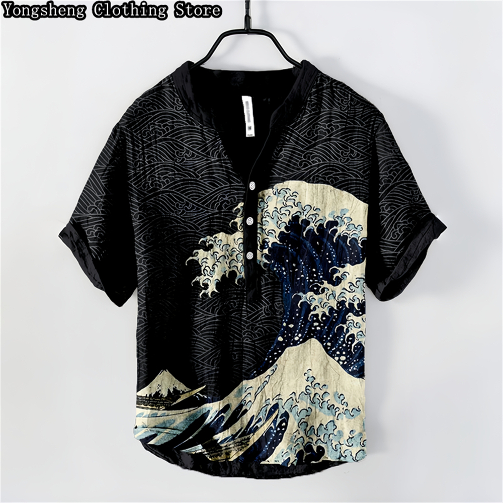 Men's linen printed casual POL – Summer Clothing Men Linen Bewertung und Preis