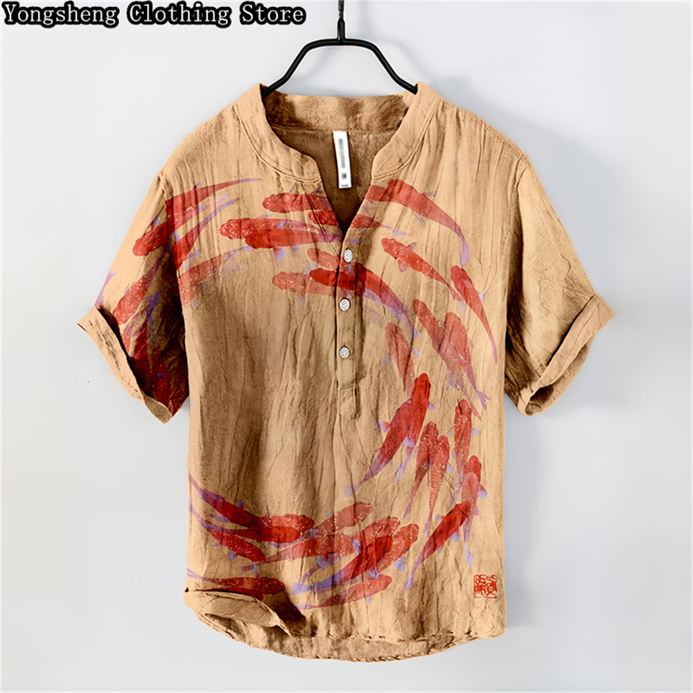 Men's linen printed casual POL – Summer Clothing Men Linen Bewertung und Preis