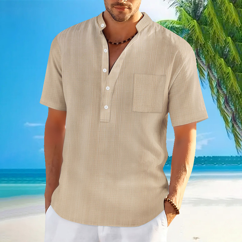 New men's standing collar shor – Summer Clothing Men Linen Bewertung und Preis