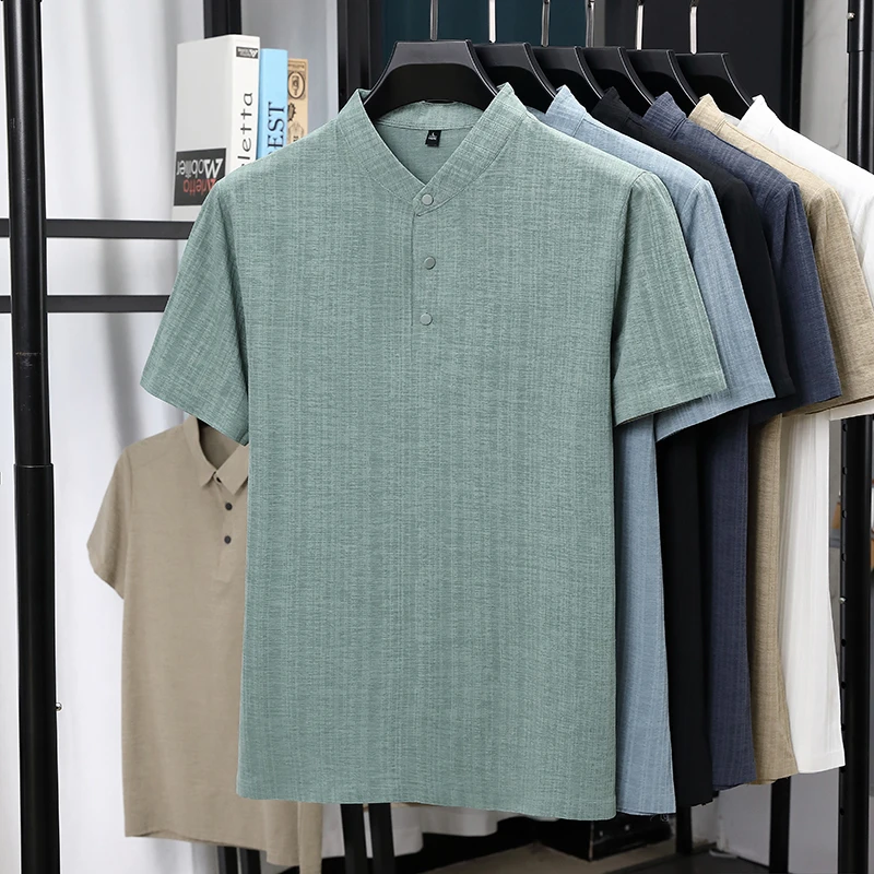 Mens Mandarin Collar Half Plac – Summer Clothing Linen Bewertung und Preis