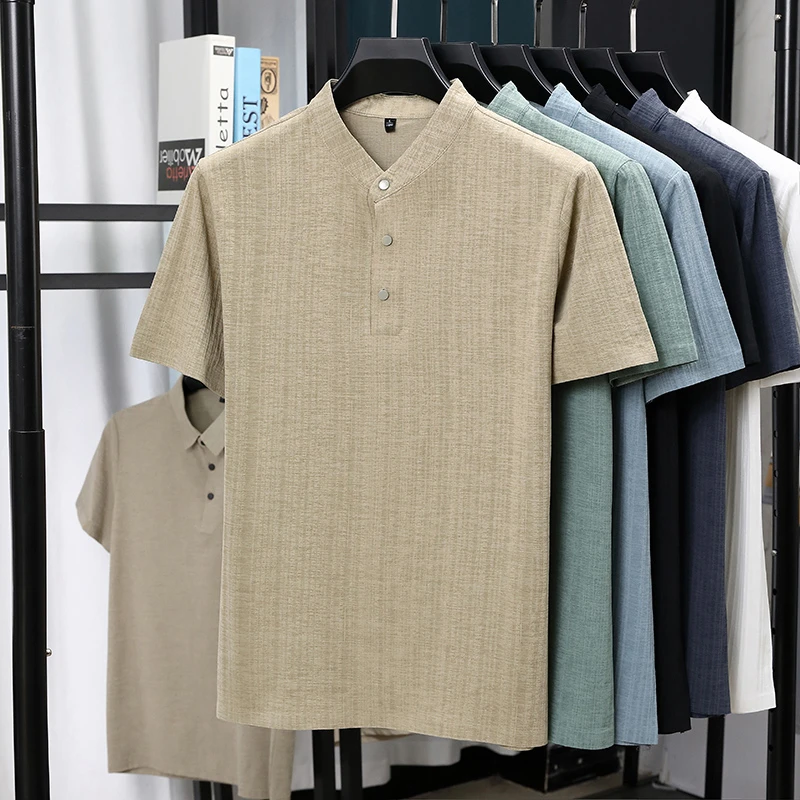 Mens Mandarin Collar Half Plac – Summer Clothing Linen Bewertung und Preis