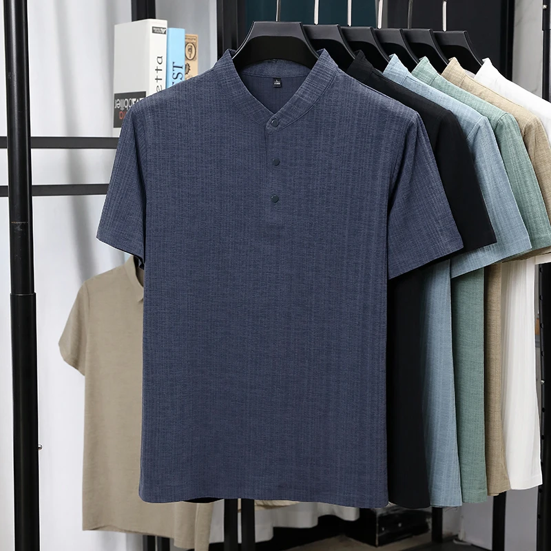 Mens Mandarin Collar Half Plac – Summer Clothing Linen Bewertung und Preis