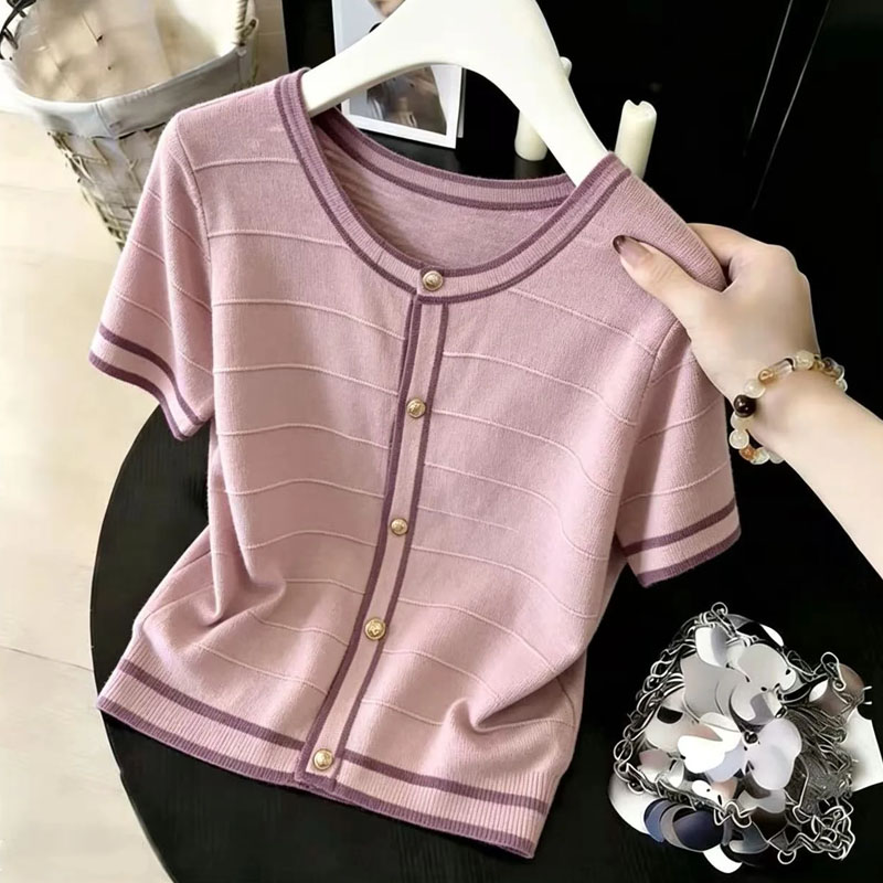Fashion O-Neck Spliced Knitted – Summer Clothing Yarn Bewertung und Preis