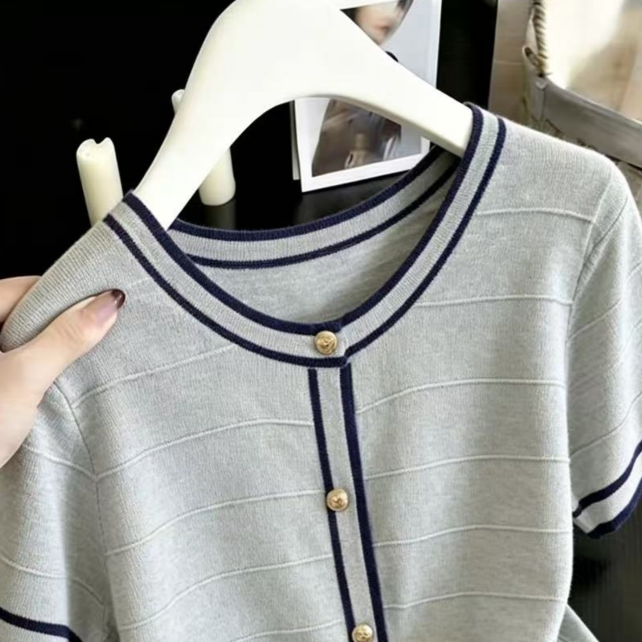 Fashion O-Neck Spliced Knitted – Summer Clothing Yarn Bewertung und Preis