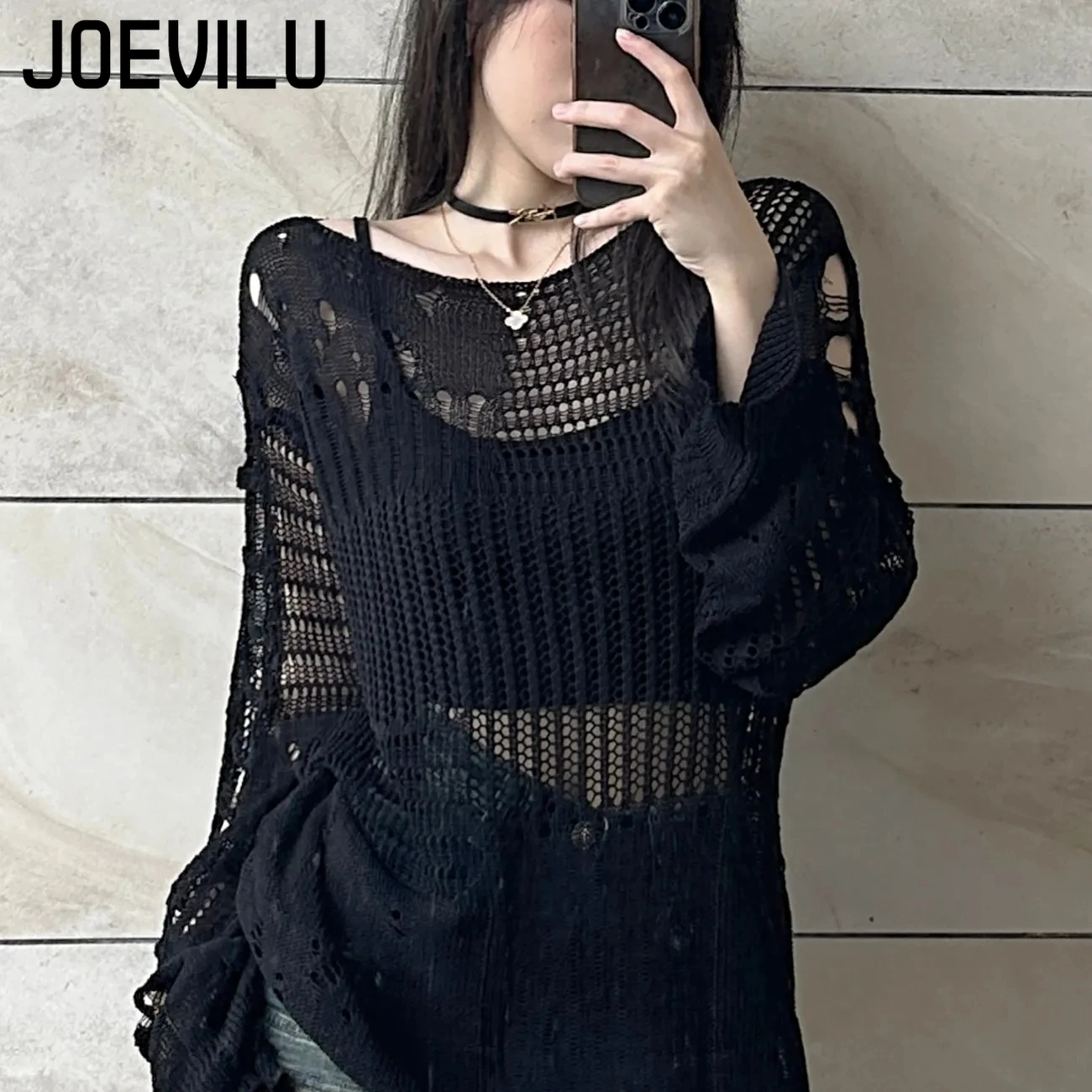 JOEVILU Hollow Knit Blouse Sum – Summer Goth Clothing Bewertung und Preis