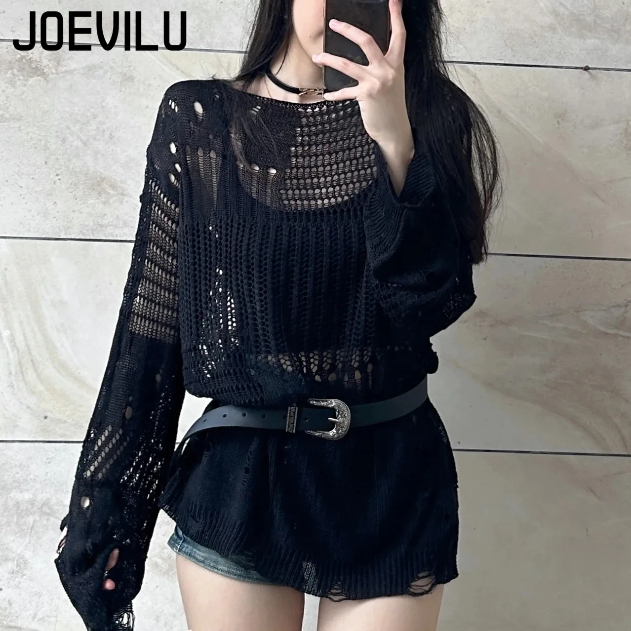 JOEVILU Hollow Knit Blouse Sum – Summer Goth Clothing Bewertung und Preis
