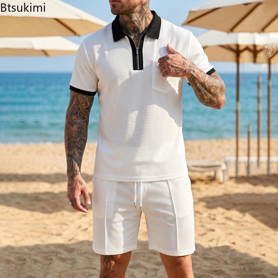 Mens Waffle Collar Polo Short  – Summer Clothing Wear Bewertung und Preis