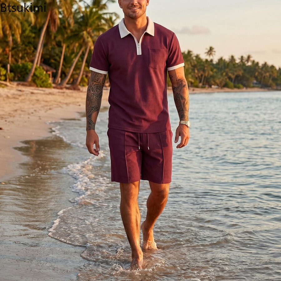 Mens Waffle Collar Polo Short  – Summer Clothing Wear Bewertung und Preis