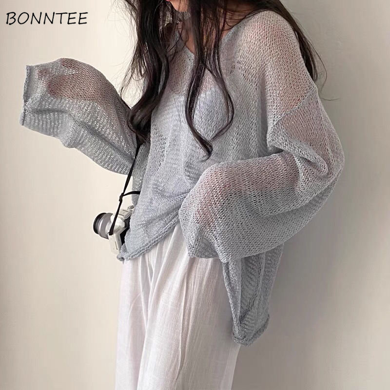 Thin Pullovers Women Knit Holl – Summer Clothing Yarn Bewertung und Preis