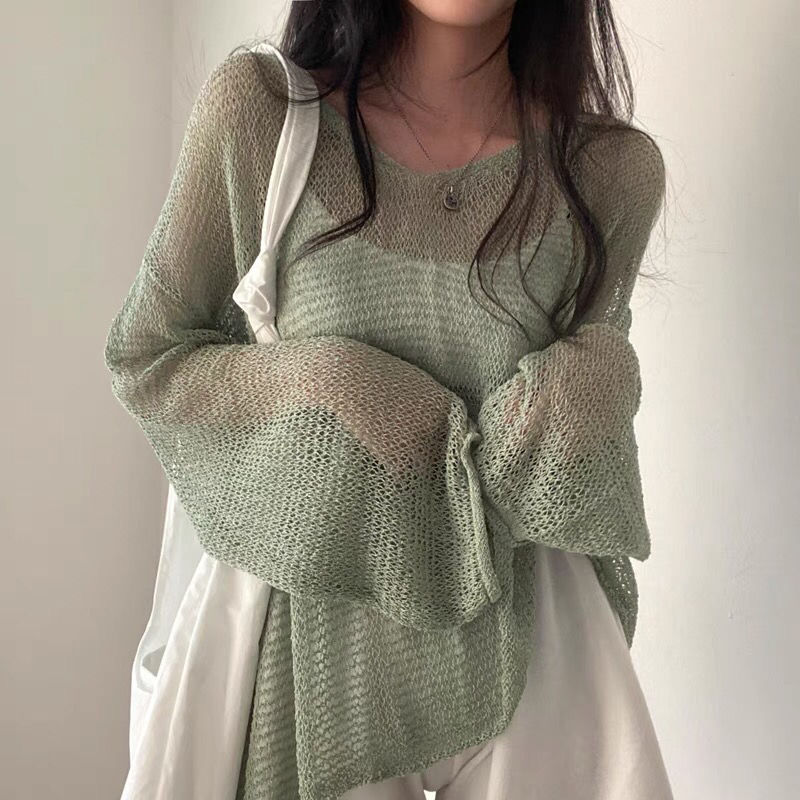 Thin Pullovers Women Knit Holl – Summer Clothing Yarn Bewertung und Preis