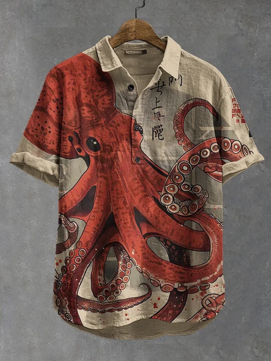 Men's polo shirt octopus print – Summer Clothing Men Linen Bewertung und Preis
